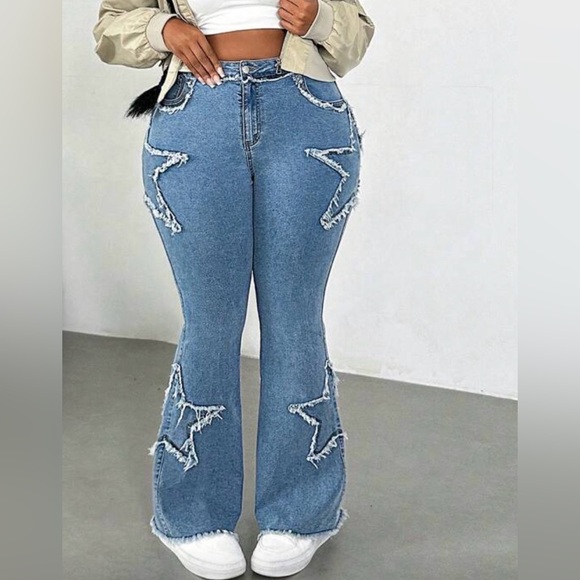 Denim - Plus Size Blue Denim Casual Skinny Flare Jeans